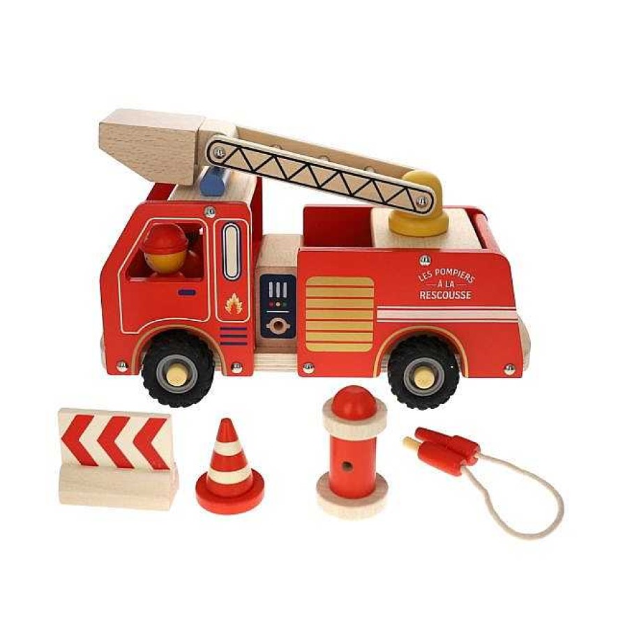 Poumpilata Camion De Pompiers En Bois Rouge