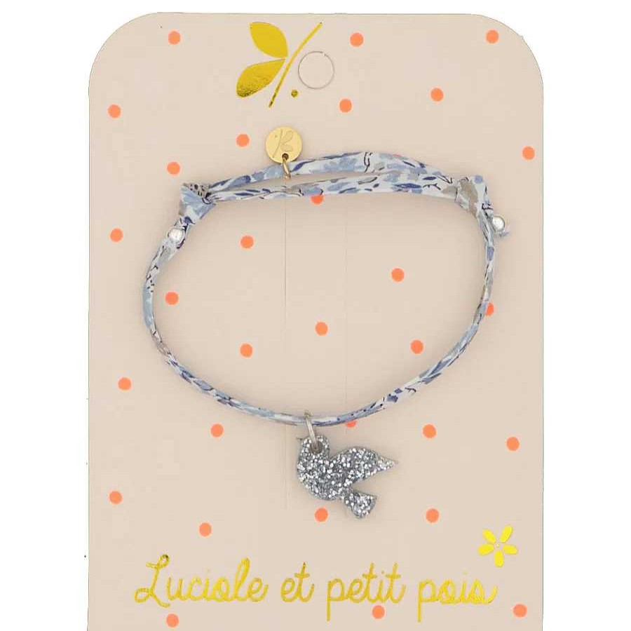 Poumpilata Bracelet Liberty Hannah Rose Bleu (Colombe Argent) Luciole Et Petit Pois