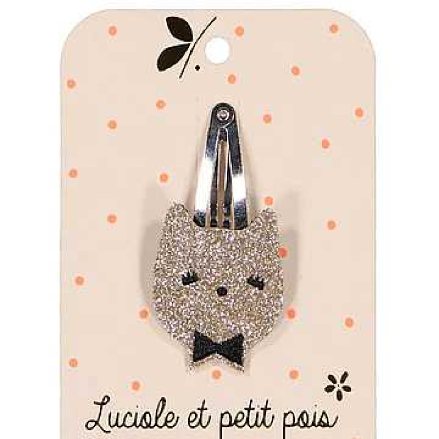 Poumpilata Barrette Chat Glitter Or Luciole Et Petit Pois