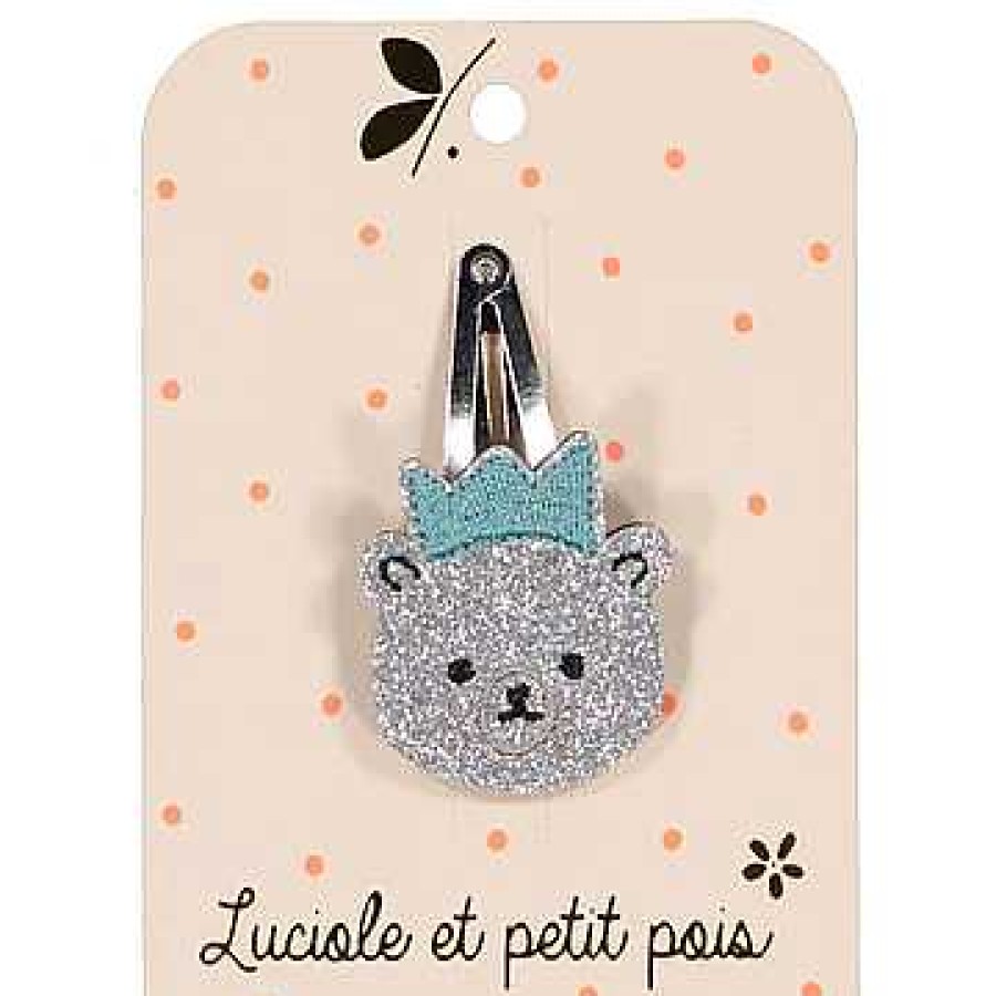 Poumpilata Barrette Ours Glitter Argent Luciole Et Petit Pois