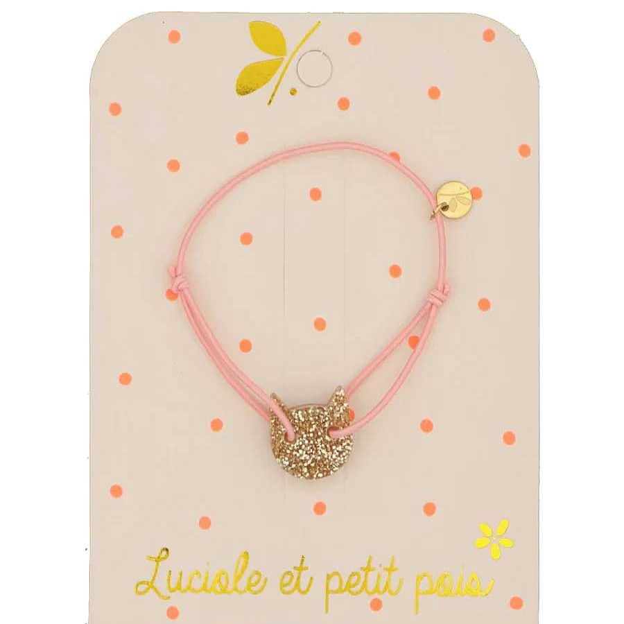 Poumpilata Bracelet Cordon Lastique Rose (Chat Or) Luciole Et Petit Pois